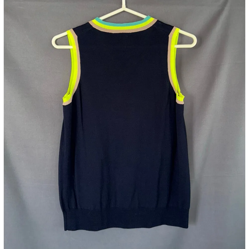 J.Crew Size Medium Navy Neon Merino Wool Vest - Image 5