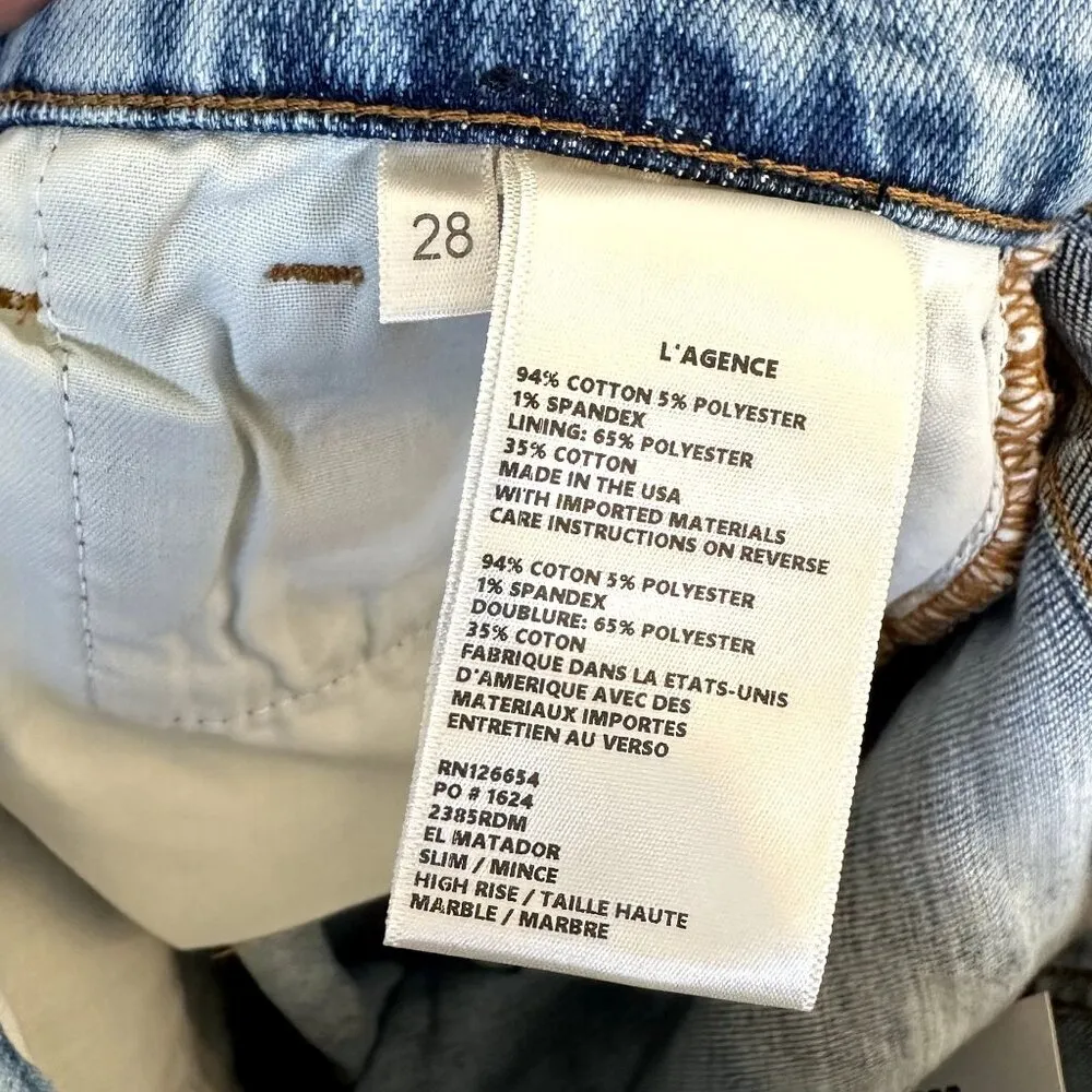 NWT L'AGENCE El Matador High Rise Slim Jean in Marble - Size 28 - Image 4