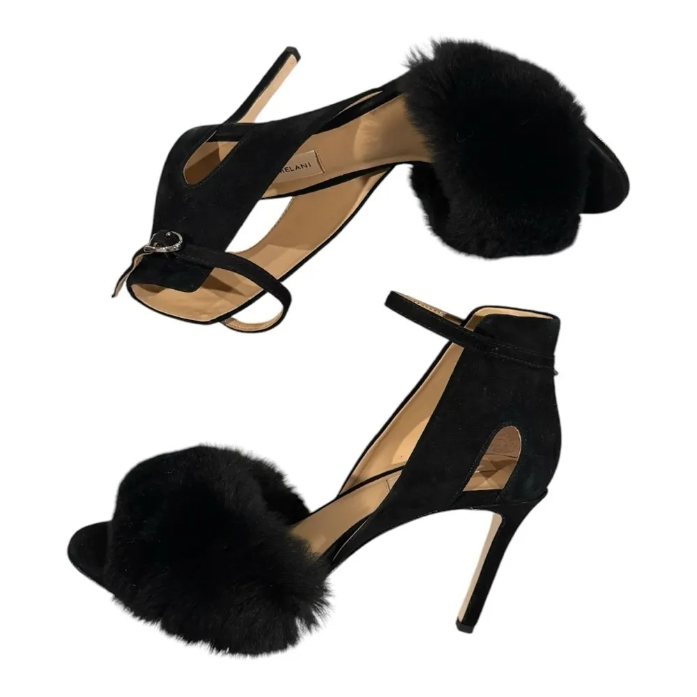 ANTONIO MELANI Kayleigh Rabbit Fur Open Toe Ankle Strap Heels Black Size 9 - Image 8