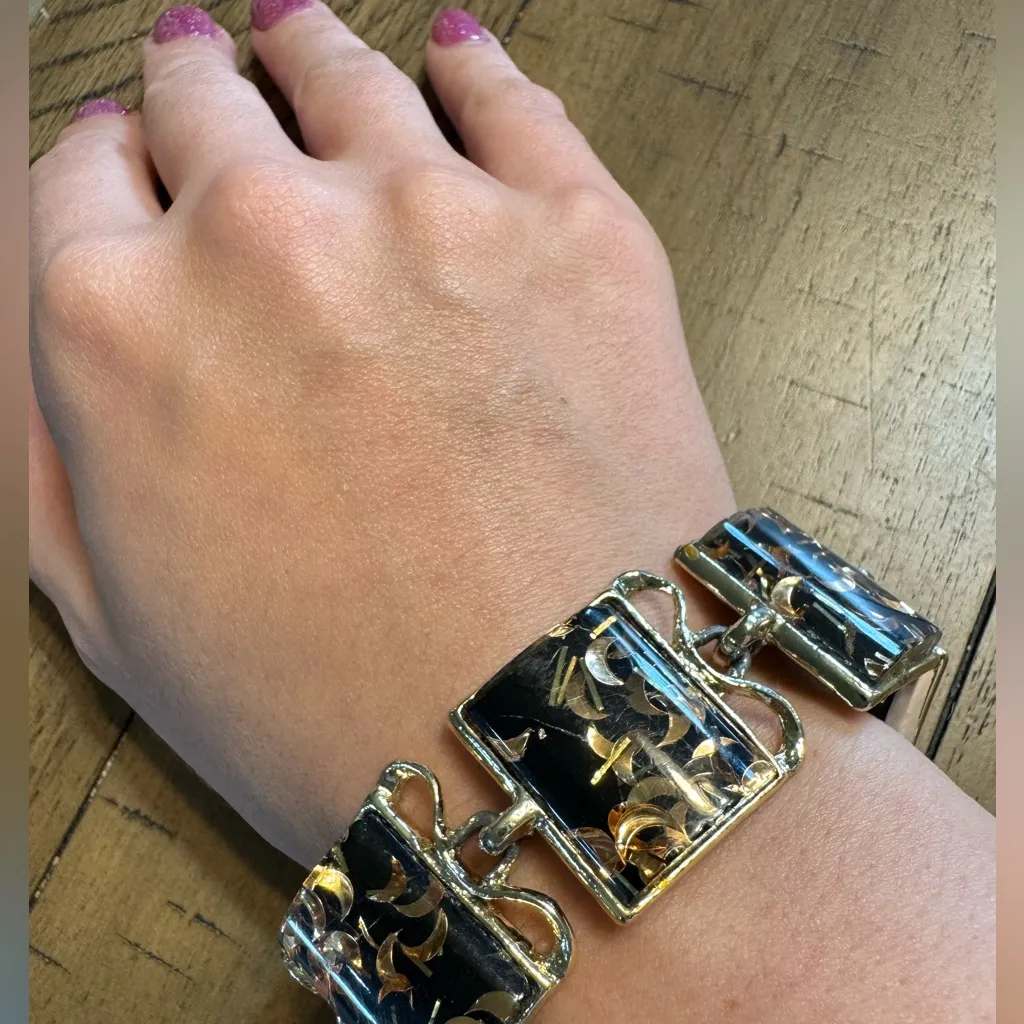 Vintage Confetti Lucite Bracelet Black - Image 2