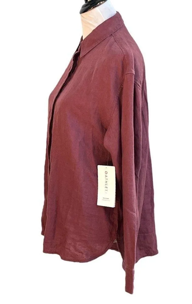 Athleta Linen Button Down Long Sleeve Playa Shirt Tawny Rose Size Medium - Image 4