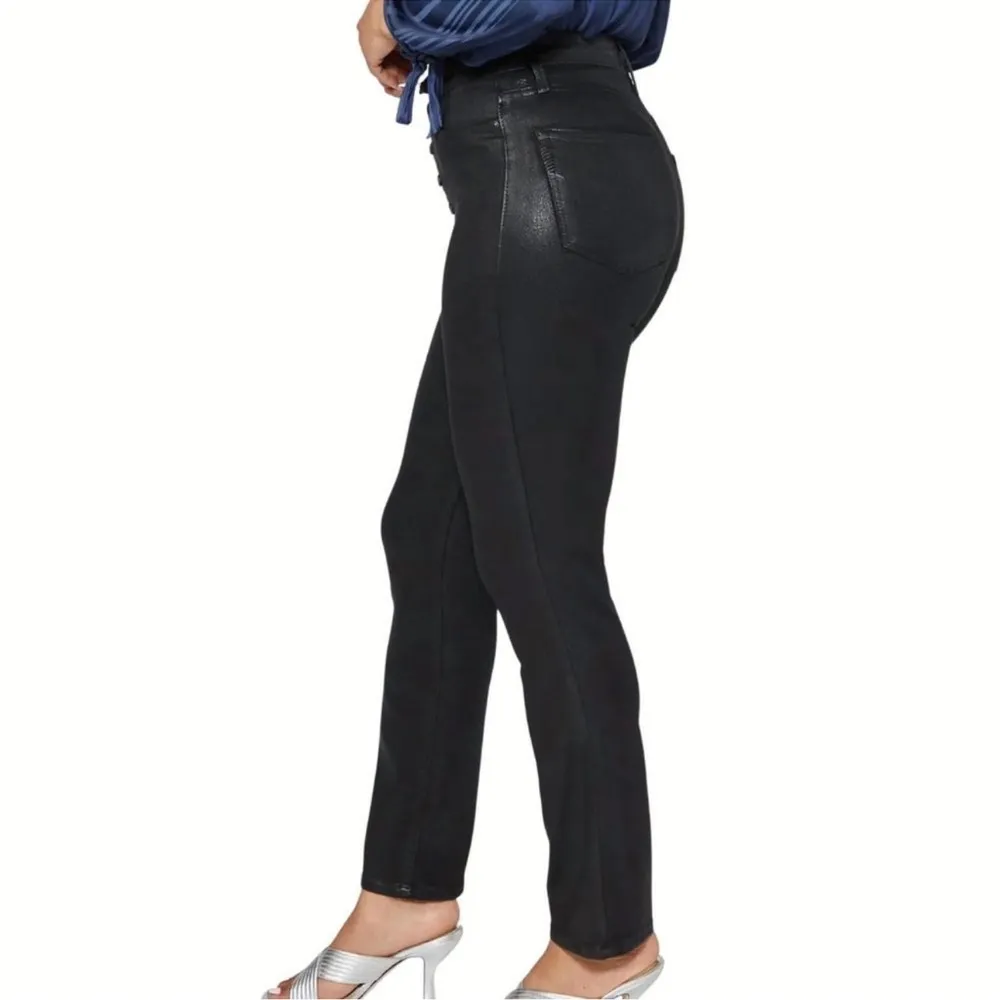 PAIGE Accent High Rise Straight Leg Luxe Coated Jeans in Black Fog - Image 2