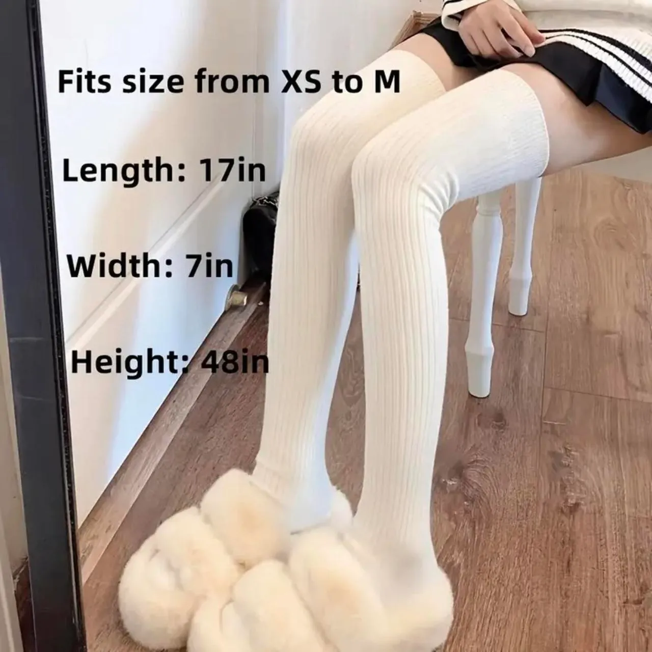 White Cozy Ribbed Thigh High Socks - Image 8