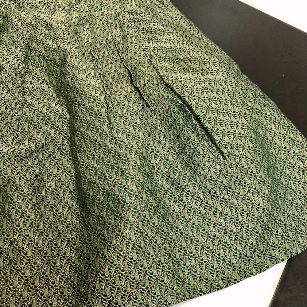 Adolfo Dominguez Metallic Jacquard Mini Skirt Pleated Green Gold FR38 US 6 Med - Image 3