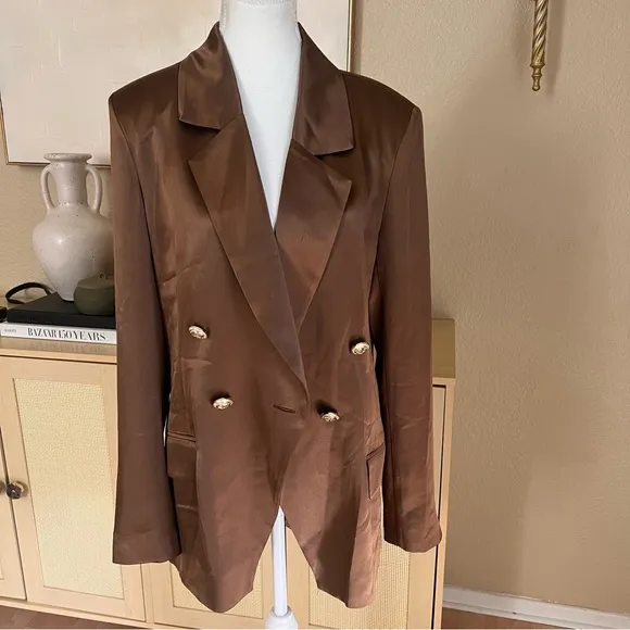 RETROFETE Saige Blazer Satin‎ In Cognac Size Large Brown - Image 3