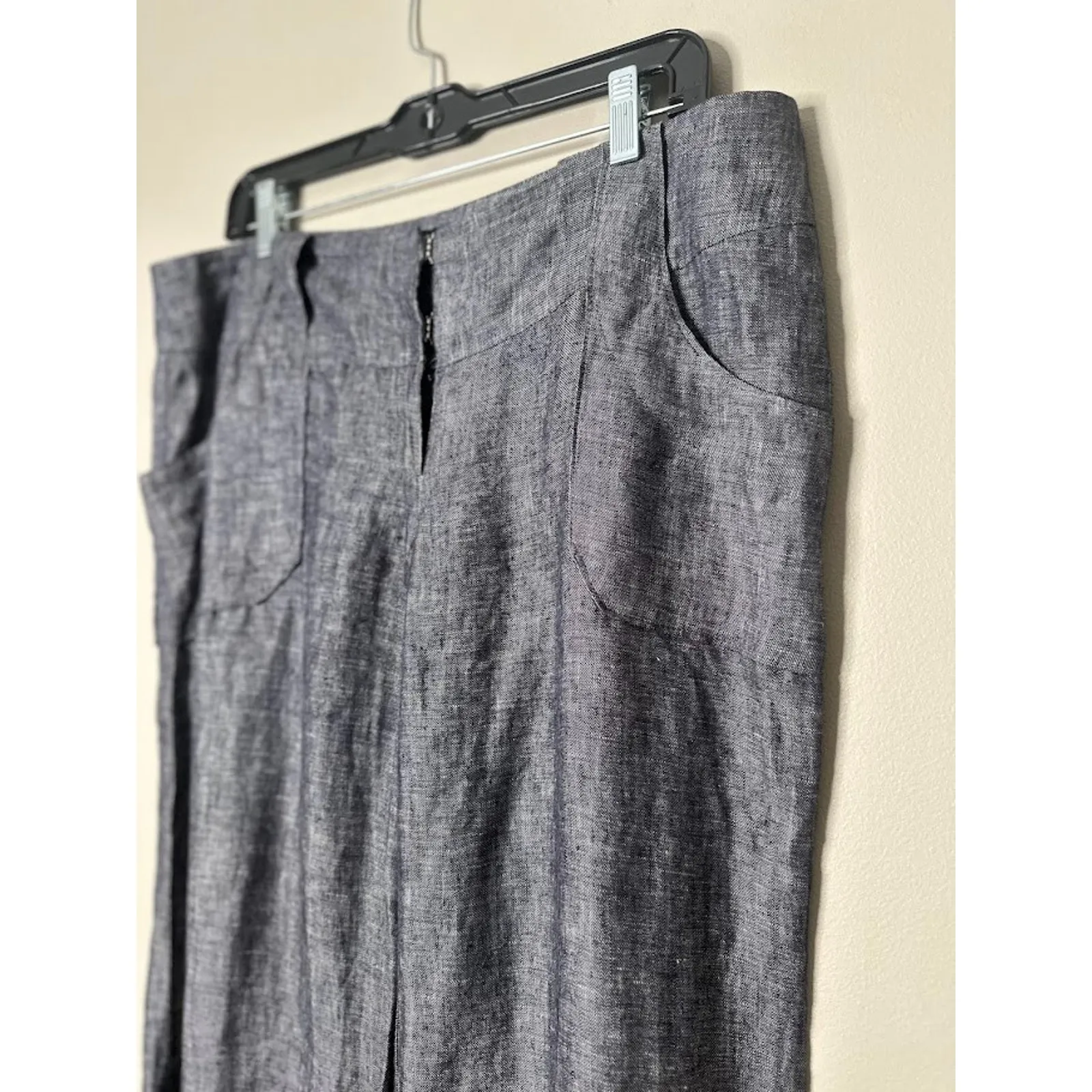 Twenty One Womens Large Pants LINEN Blue Wide Leg Coastal Sustainable Lagenlook - Image 3