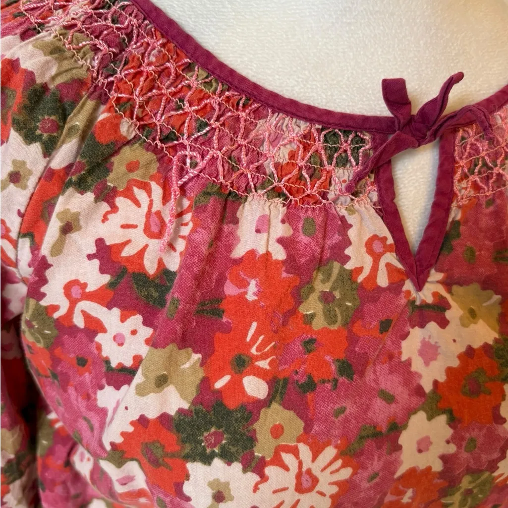 LL Bean Pink Floral Blouse Cotton Boho Cottage Womens Size Medium - Image 7