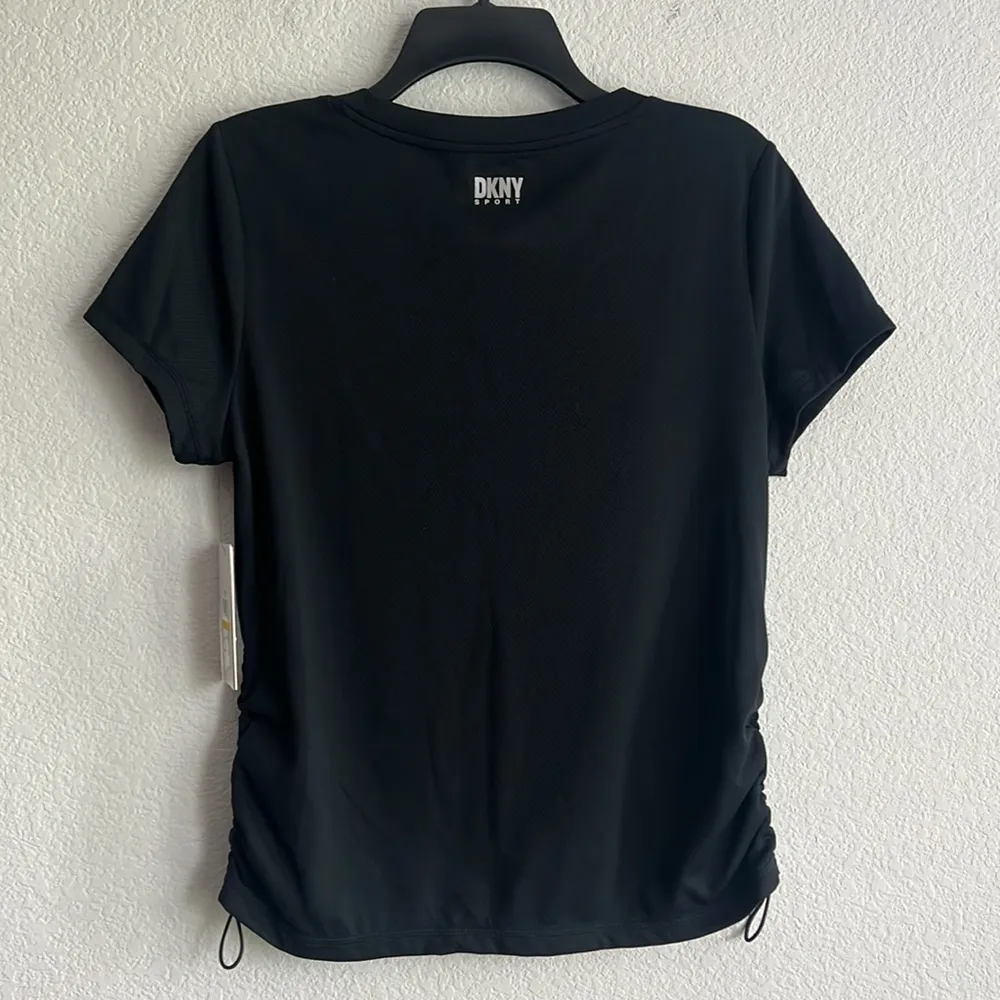 DKNY Tech-Mesh Performance V-Neck Tech Tee w/Ruched Drawcord Side Seams, NWT, M - Image 7