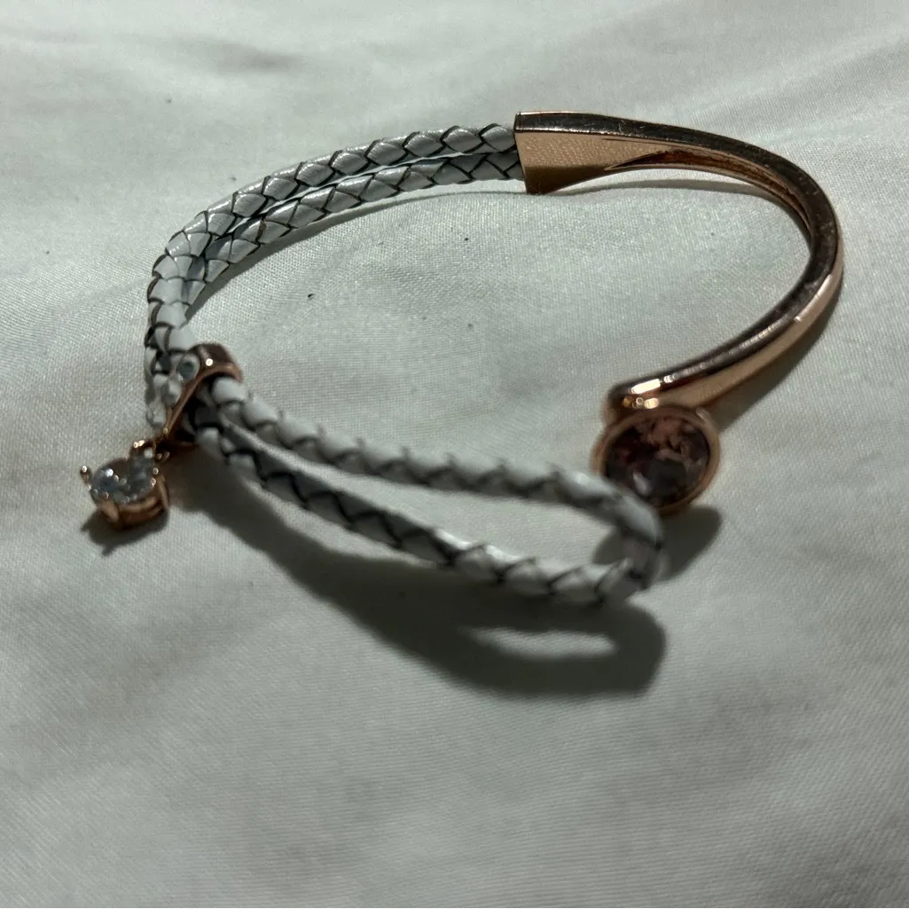 White and Gold Bracelet Rope with Crystal Charm Size 6 - Image 3