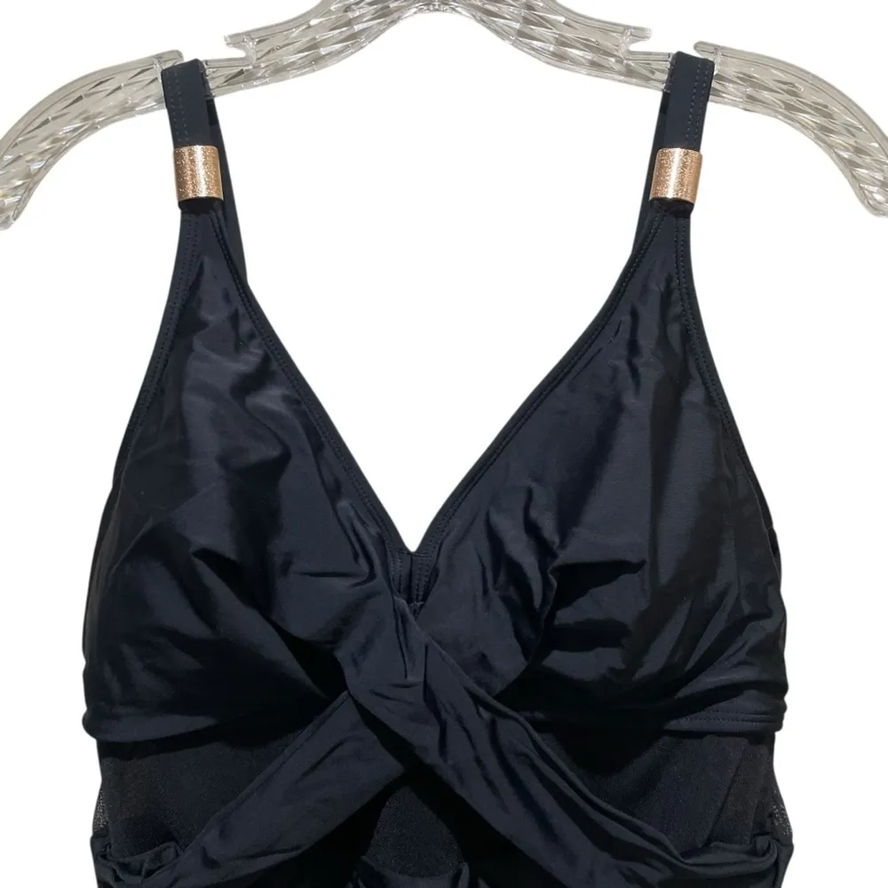 Blooming Jelly Full Coverage Mesh Metal One Piece Swimsuit Black Women’s Size XL - Image 6