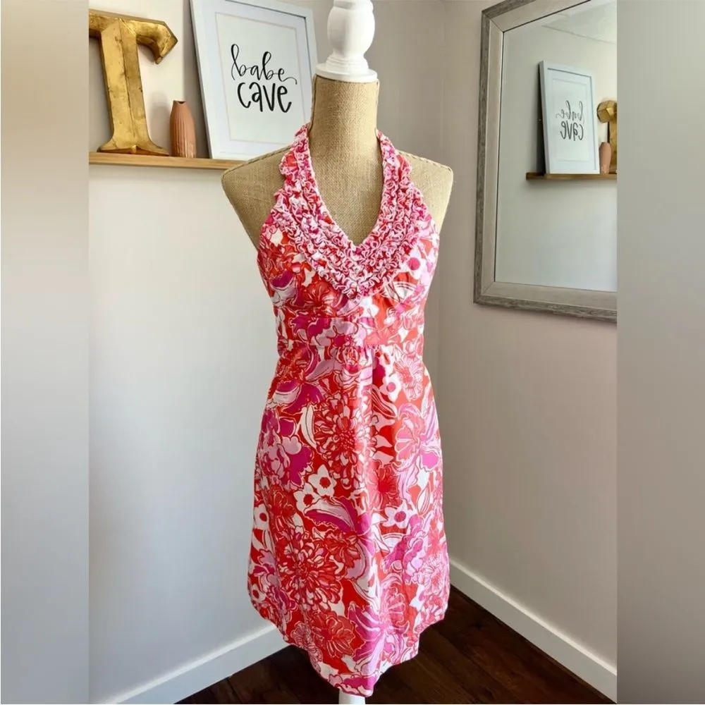 Lilly Pulitzer Hawaiian Print Floral Ruffle Halter Dress size 4 - Image 2