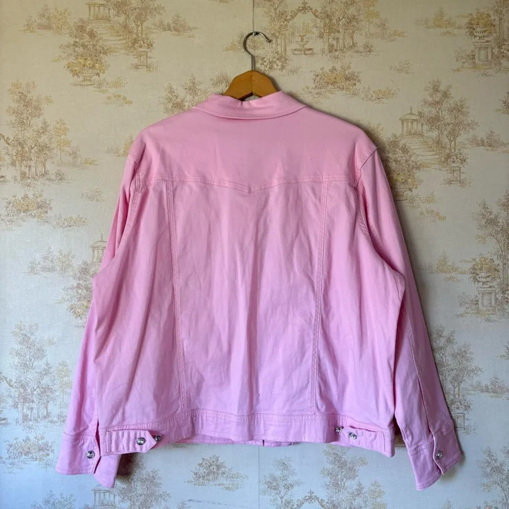 Vintage 90s y2k pink floral embellished rhinestone button denim jacket 1X - Image 7