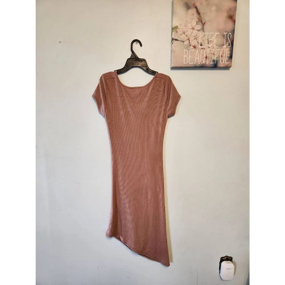 See You Monday Size L Brown Ribbed Squareneck Neck T-shirt Dress - Image 4