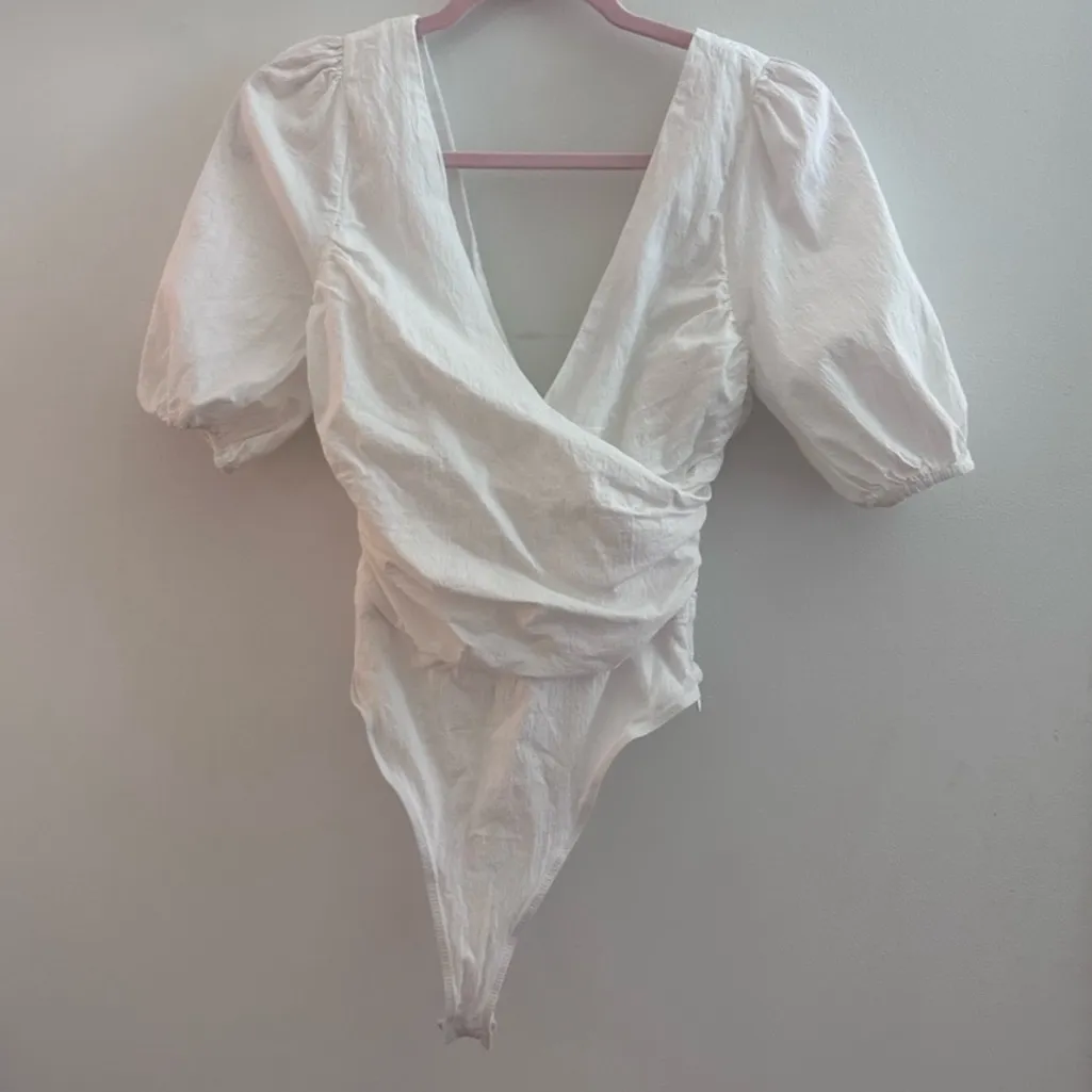 Kittenish white “Starla” poplin puff sleeve bodysuit - Image 3