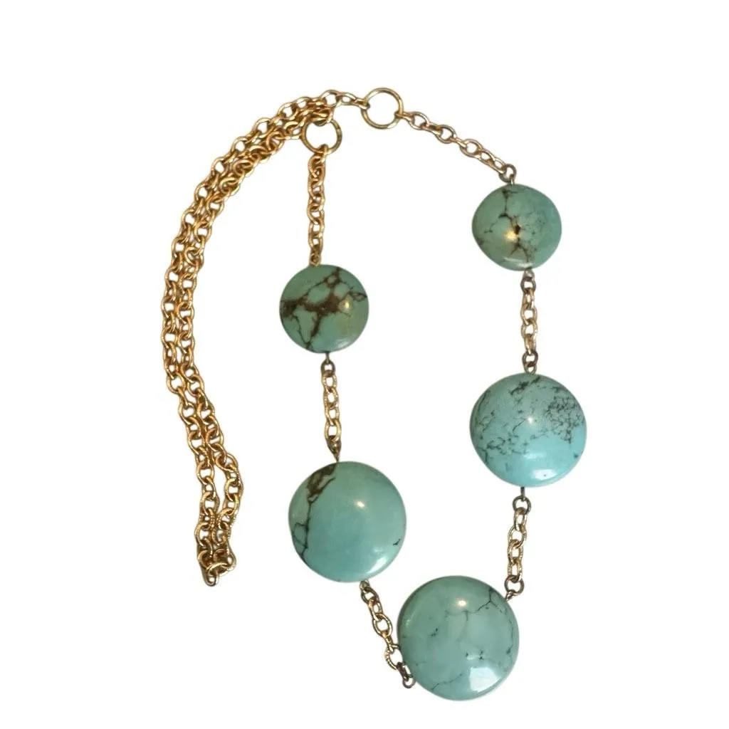 Chunky Turquoise Howlite Statement Necklace Gold - Image 9