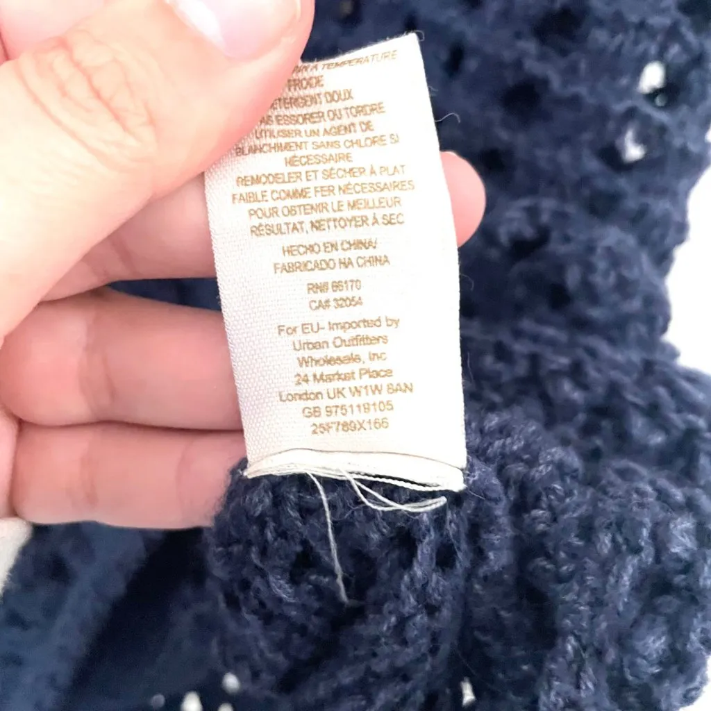 Free People Navy Blue Open Weave Oversized Angora Blend Mockneck Sweater Size XS - Image 5