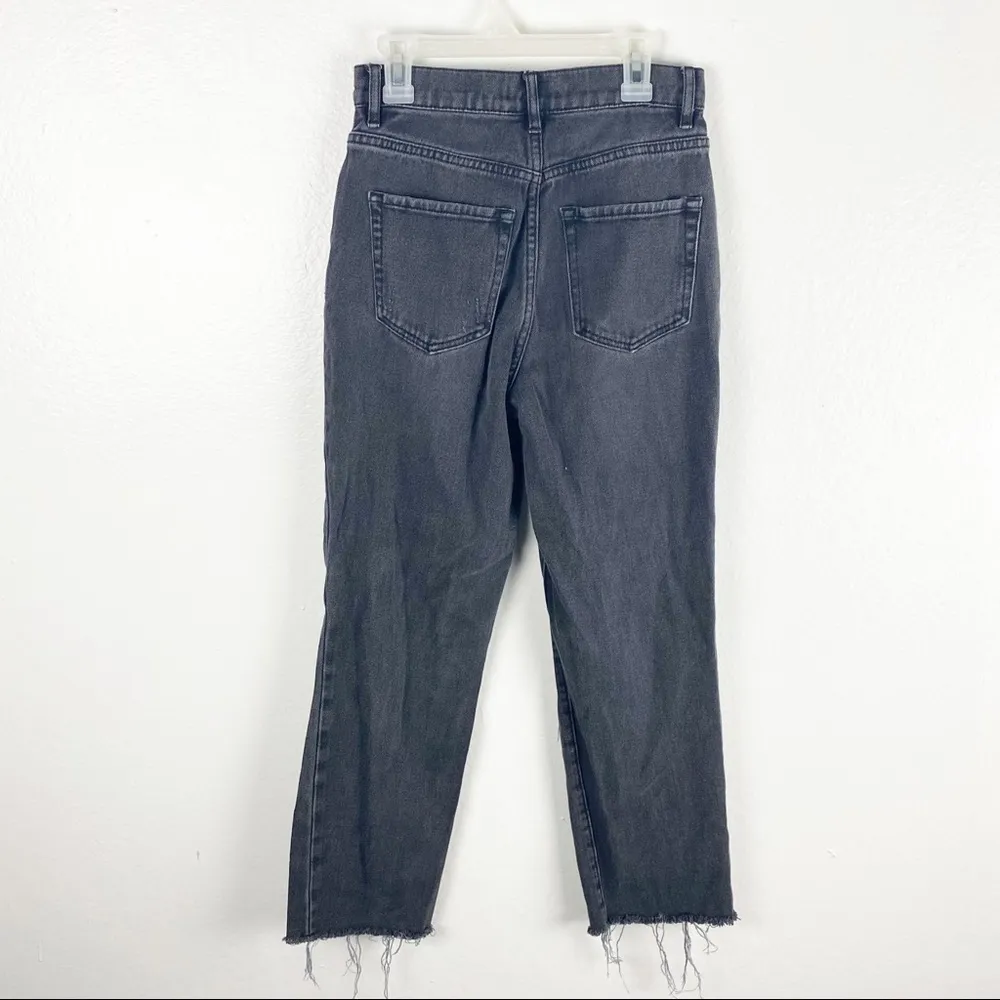 PACSUN Black Wash High Rise Straight Ripped Distressed Frayed Hem Jeans, Size 24 - Image 2