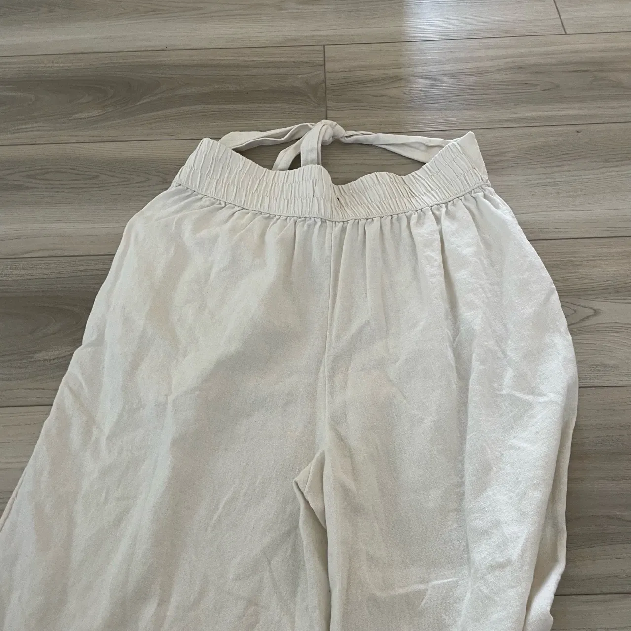 Who What‎ Wear Womens Off White Linen Rayon Paperbag Tie Waist Pants Size Medium - Image 4