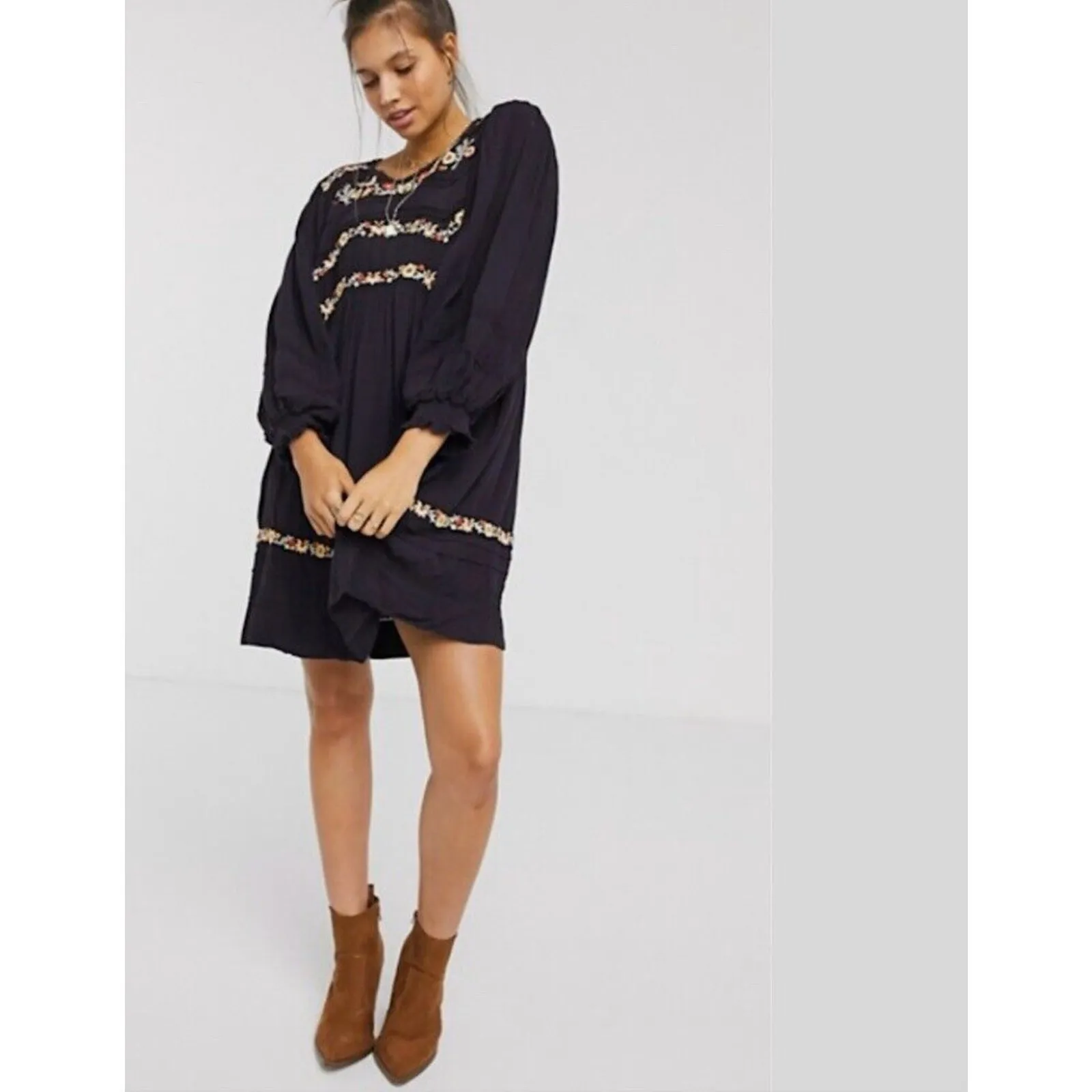 Free People Pasadena Embroidered Long Sleeves Mini Dress Small S - Image 3