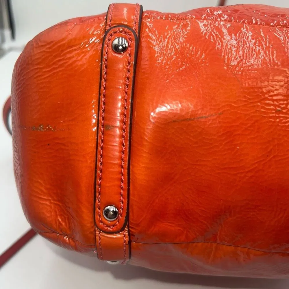 Coach AUDREY OP ART CORAL Peach Patent Leather Tote Shoulder/.Crossbody Bag BOTH - Image 9