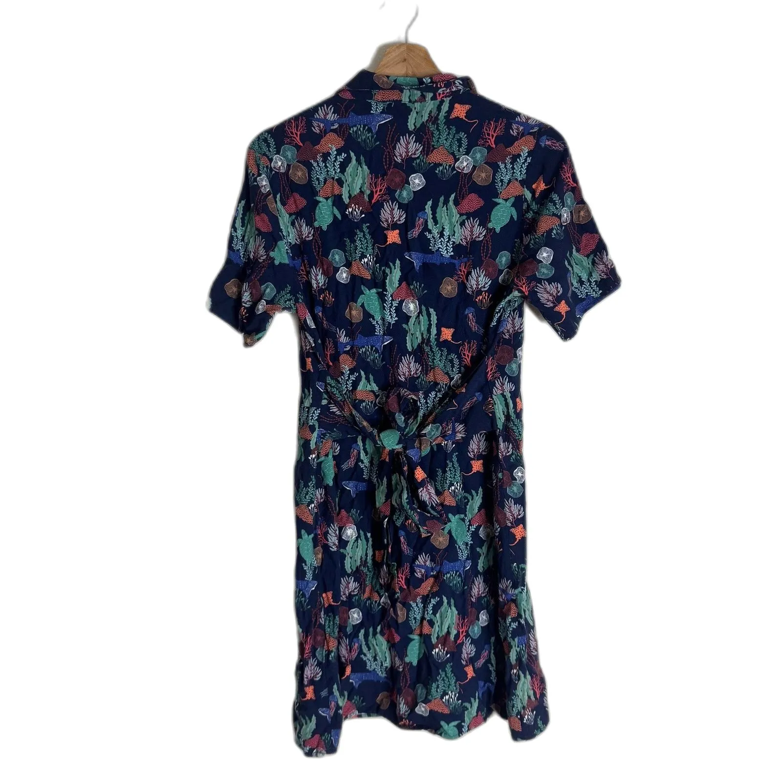 Sugarhill Brighton Dress Womens 10 Navy Sea Life Print Short Sleeve Tie Waist - Image 9