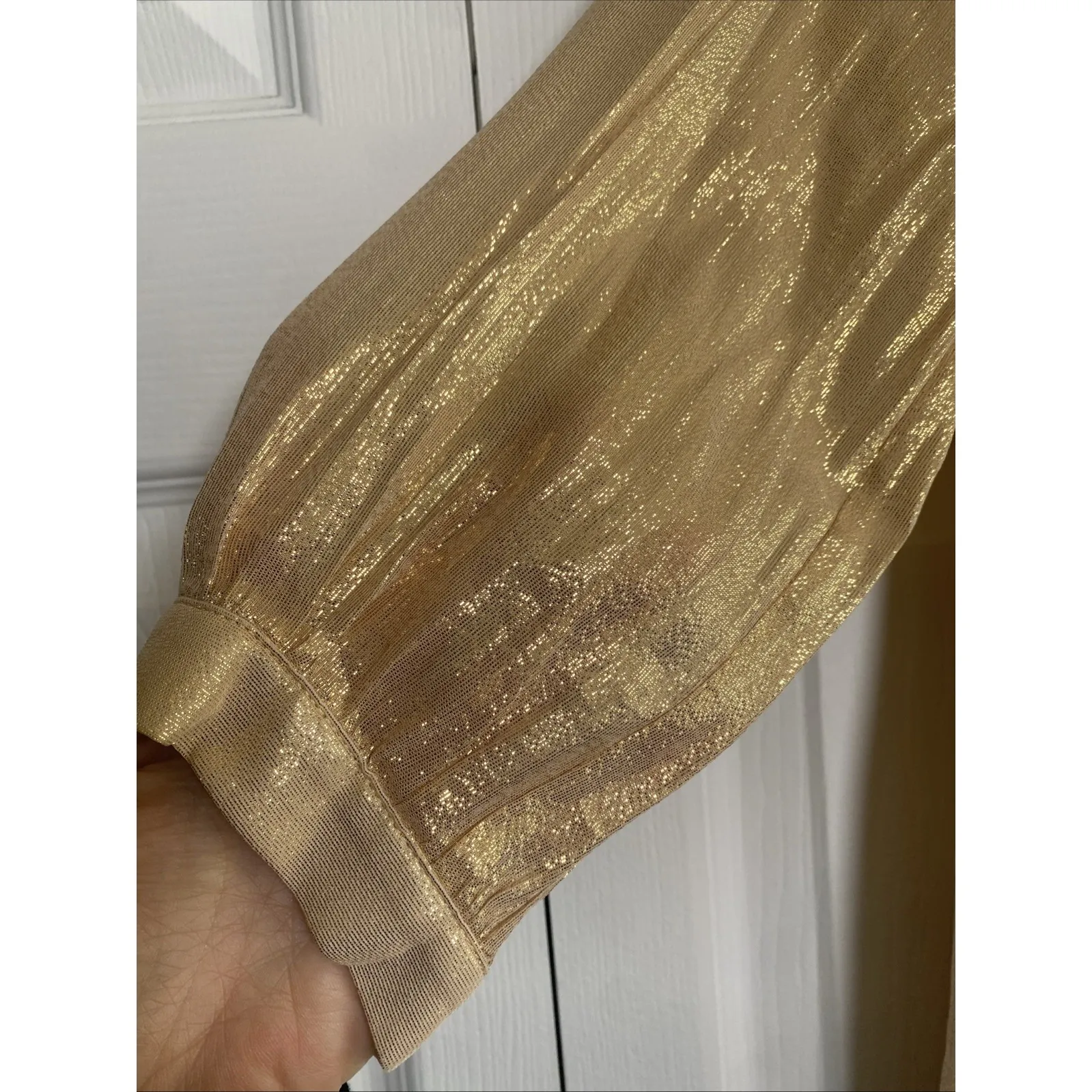 AKA New York Womens Small Gold Mettalic Top Event Glam Silk Blend - Image 3