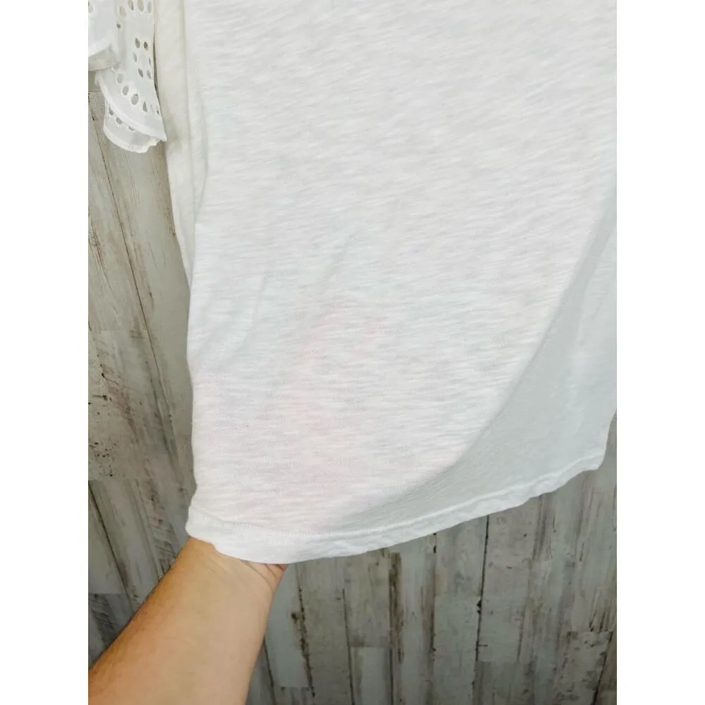 T Tahari White Eyelet Embroidered Lace Short Sleeve Blouse Size XL - Image 4