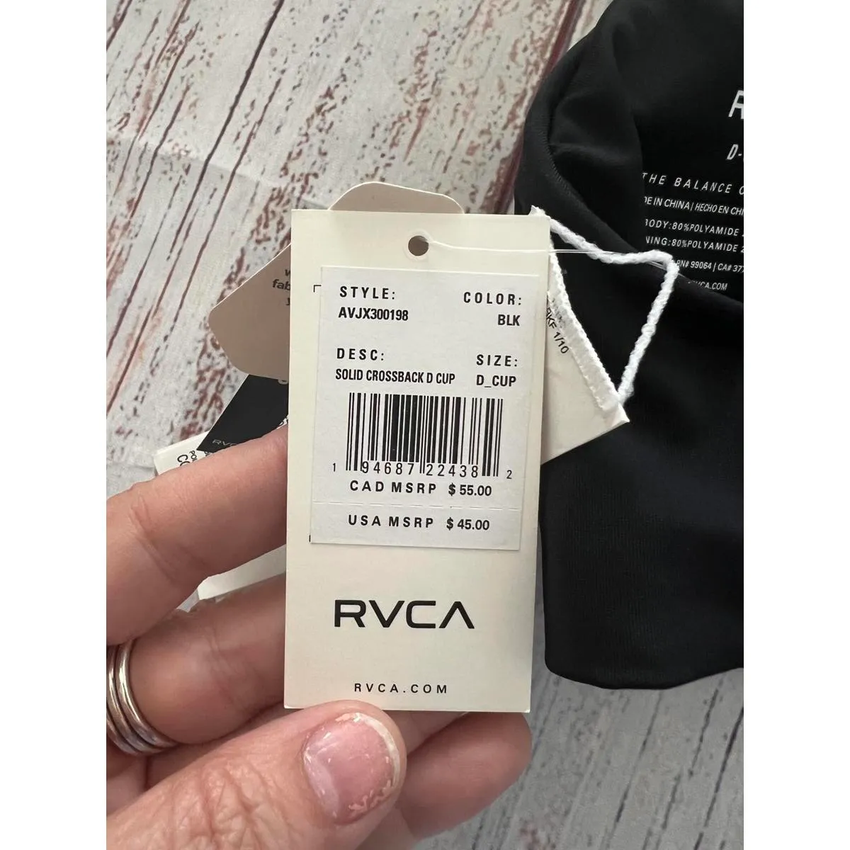 RVCA Solid Crossback D Cup Bikini Top - Black - Image 3