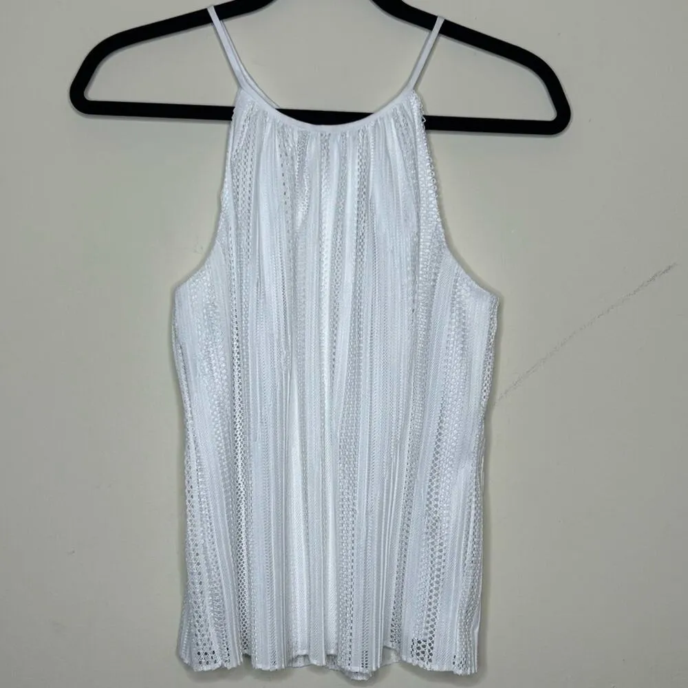 Theory Pleated Mod Lace Halter Cami Top White Tank Sleeveless Shirt NWT Size P - Image 3