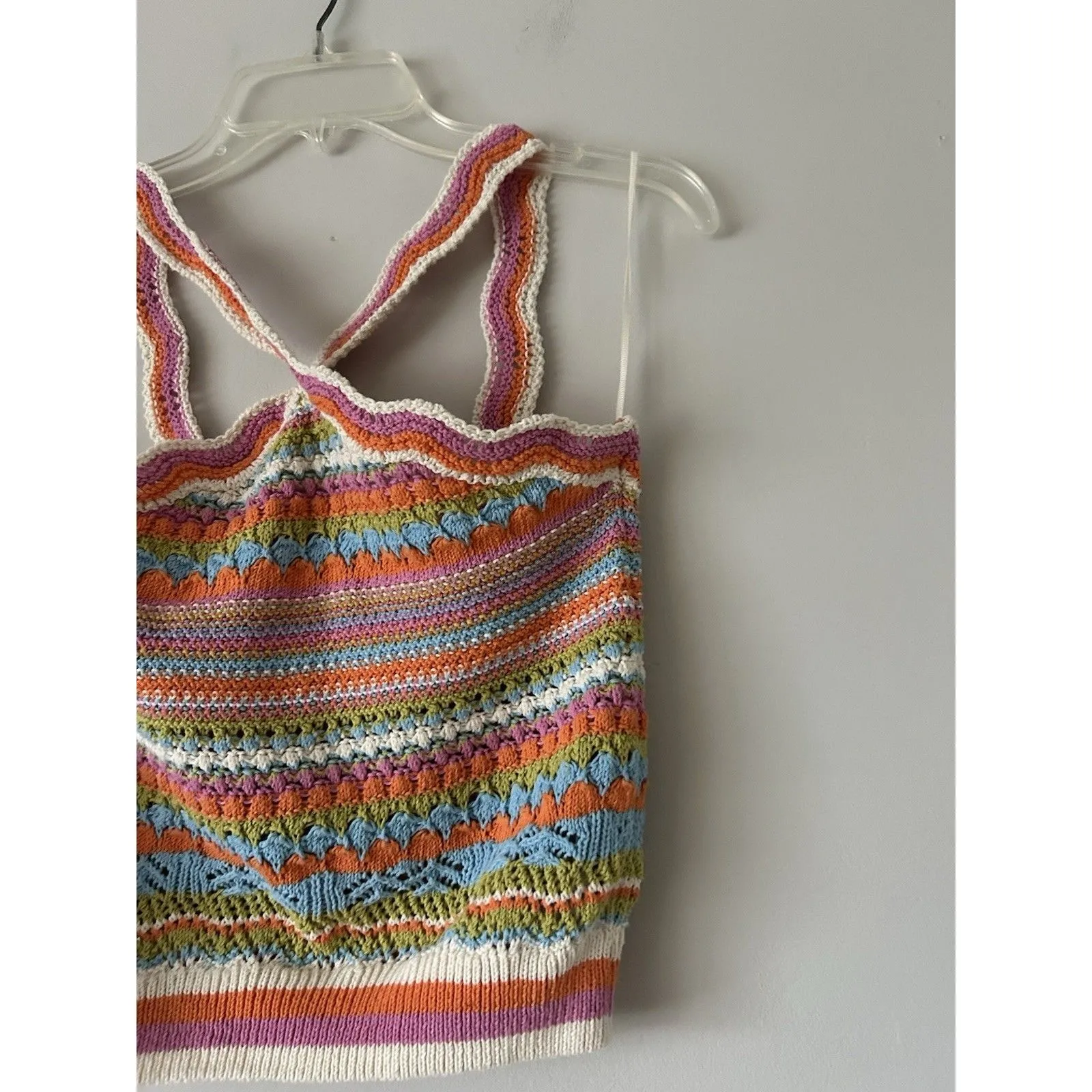 ZARA  Multicolor Knit Crochet Halter Rainbow Top Size Small Cute Going Out - Image 7