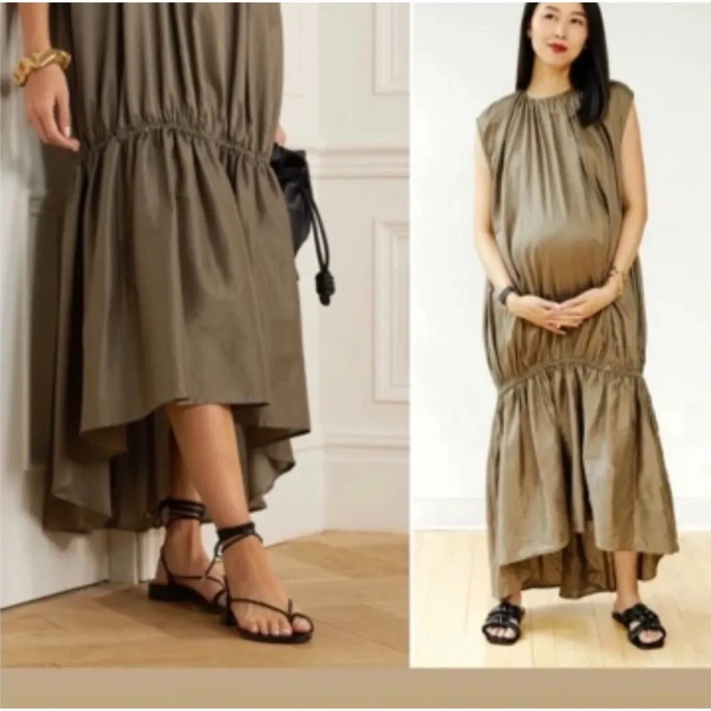 $490 Toteme L XL Pretoria Maxi Dress Green Drop Waist Lagenlook Party Wedding Size L - Image 5