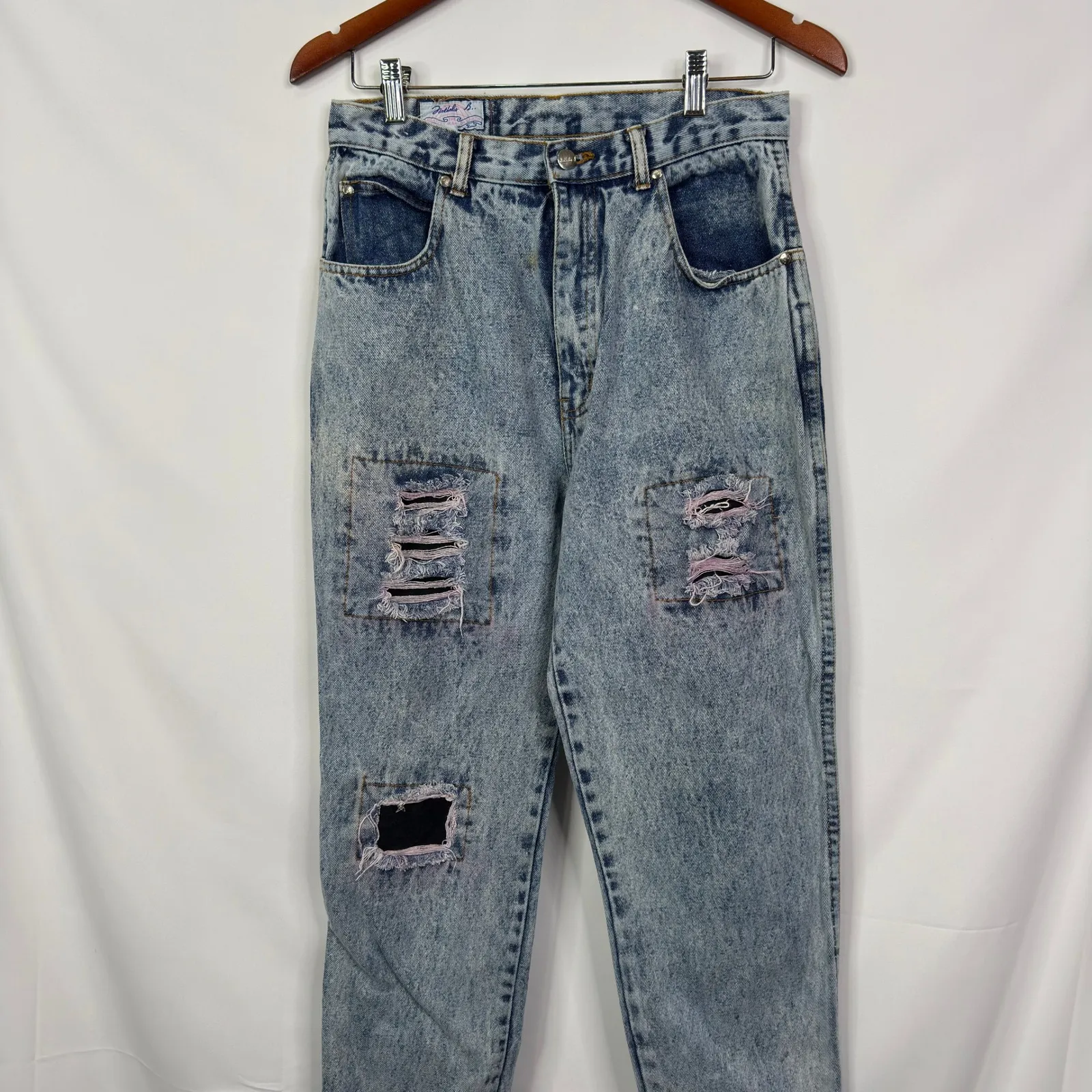 Nathalie B Womens Acid Wash Denim Jeans Distressed Ripped Jogger Cuff Size 13 Blue - Image 9