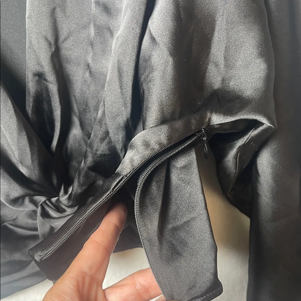 Zara Black Satin Wrap Top, Long Sleeve - Image 5