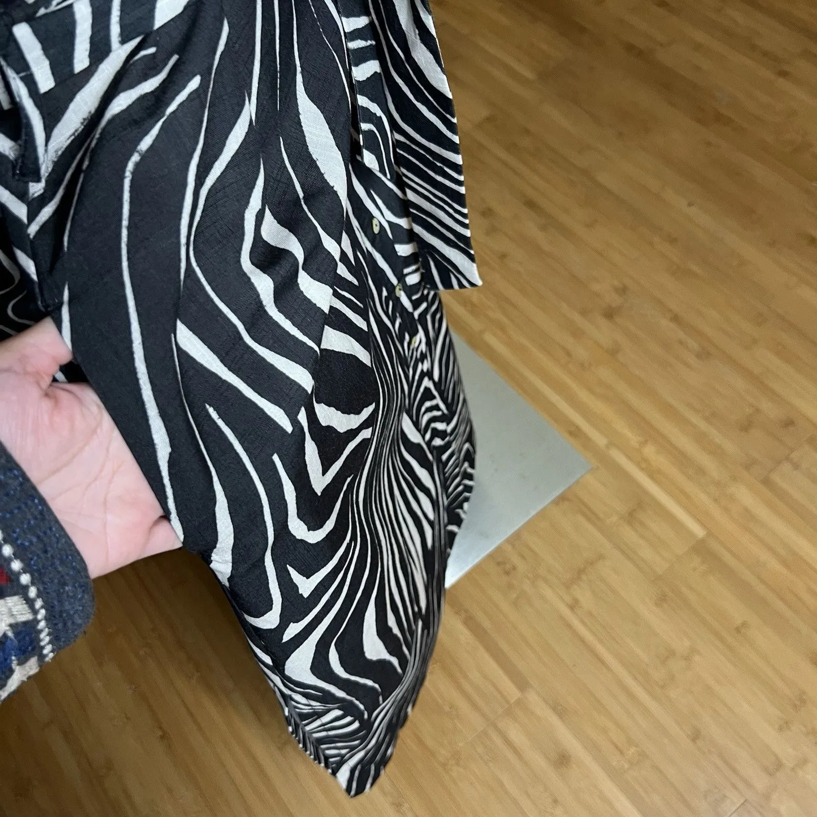 Nicole Miller A Line Shirt Dress Womens 16 Black Beige Linen Belted Side Slits - Image 8