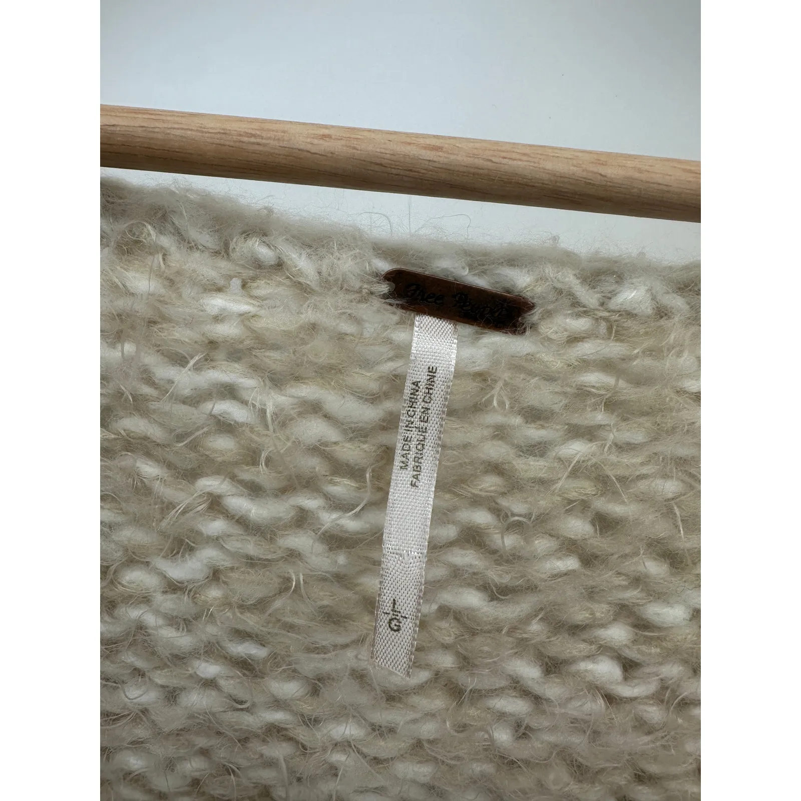 Free People Womens Cream Knit Chunky Oversized Sweater Fuzzy Size L Neutral Long - Image 6