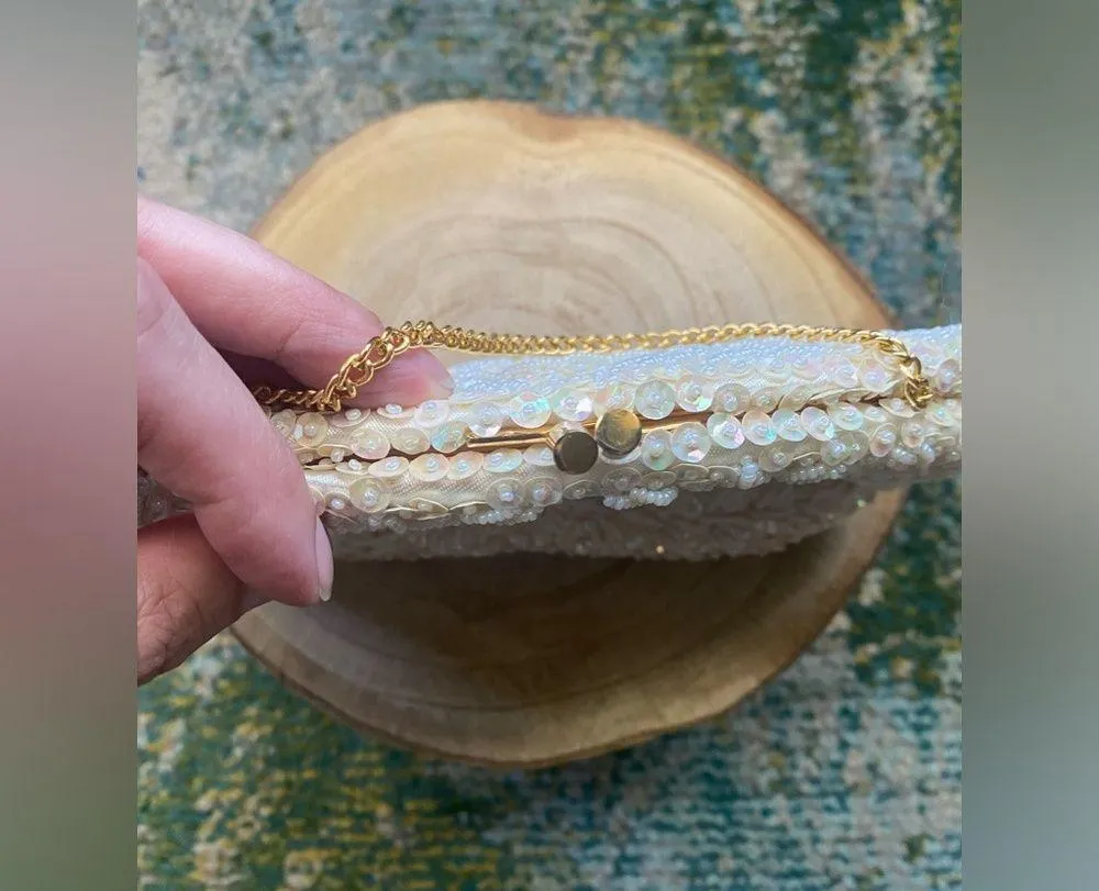 Vintage  Miami bridal wedding sequin beaded small chain purse - Image 3