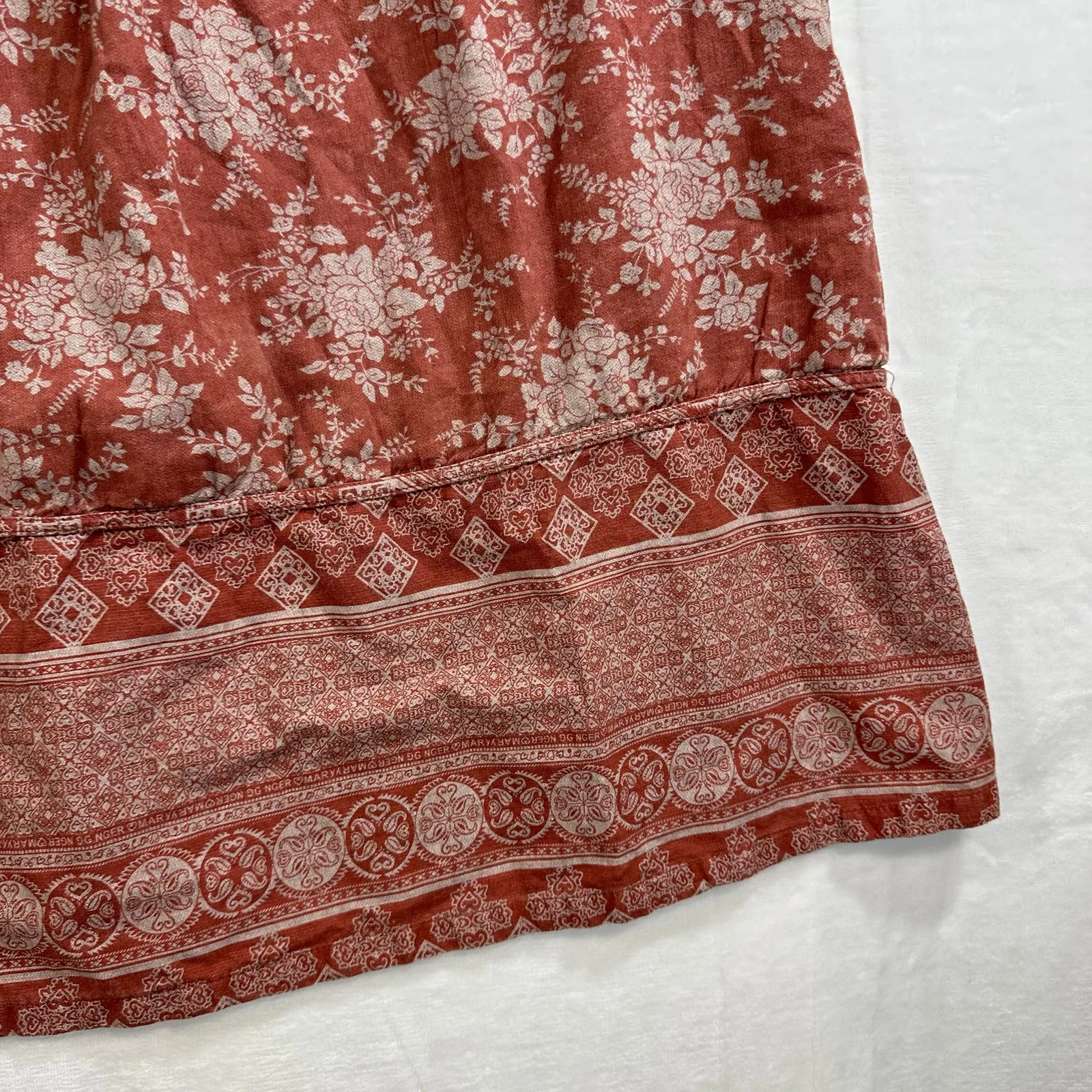 To Youmi Pink Floral Dress Midi‎ Smocked Printed Boho Tassel Spring Patterned Size L - Image 9