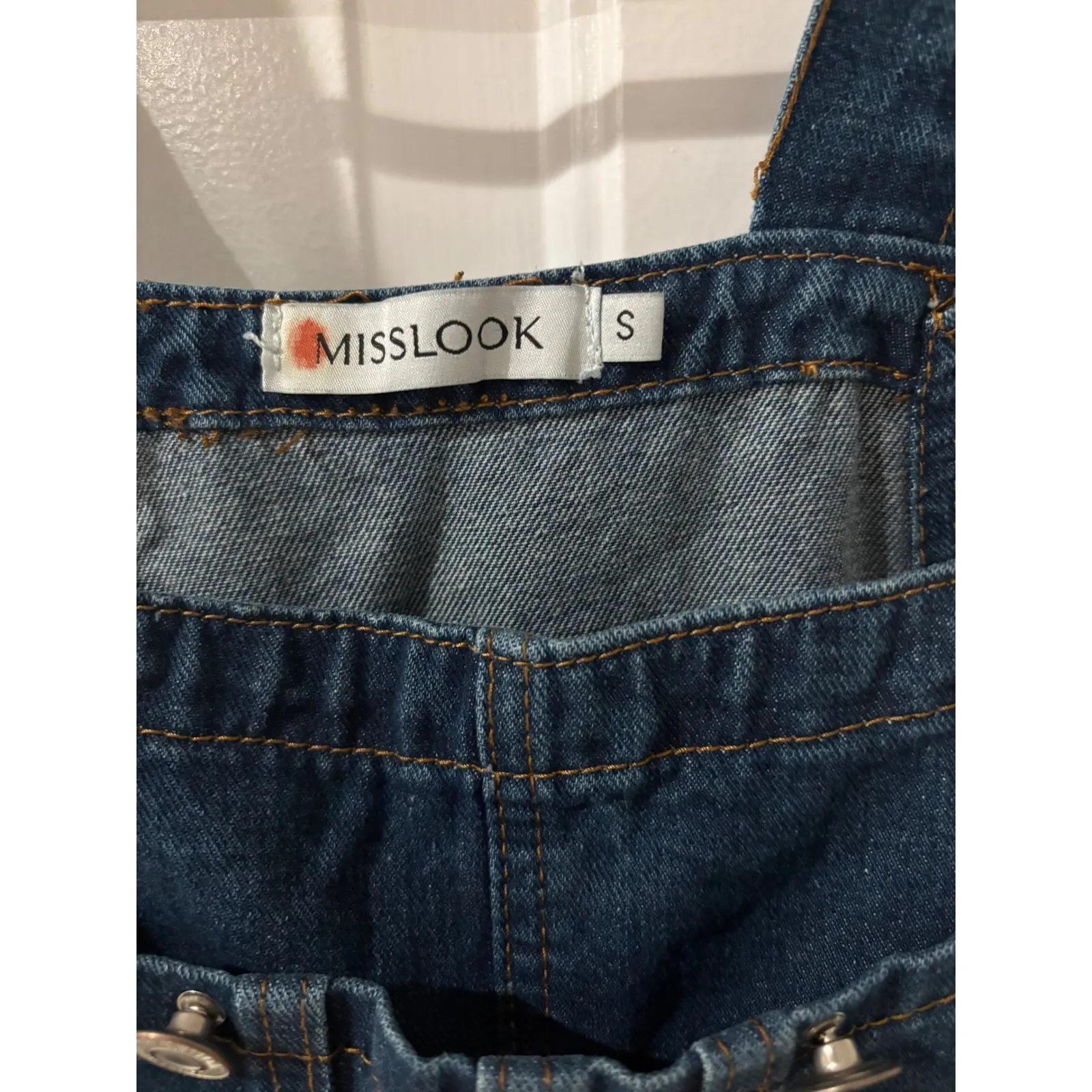 MissLook Bib Overalls Women's Denim Painted Floral Boho Wearable Art Hippie Sz S Blue - Image 5