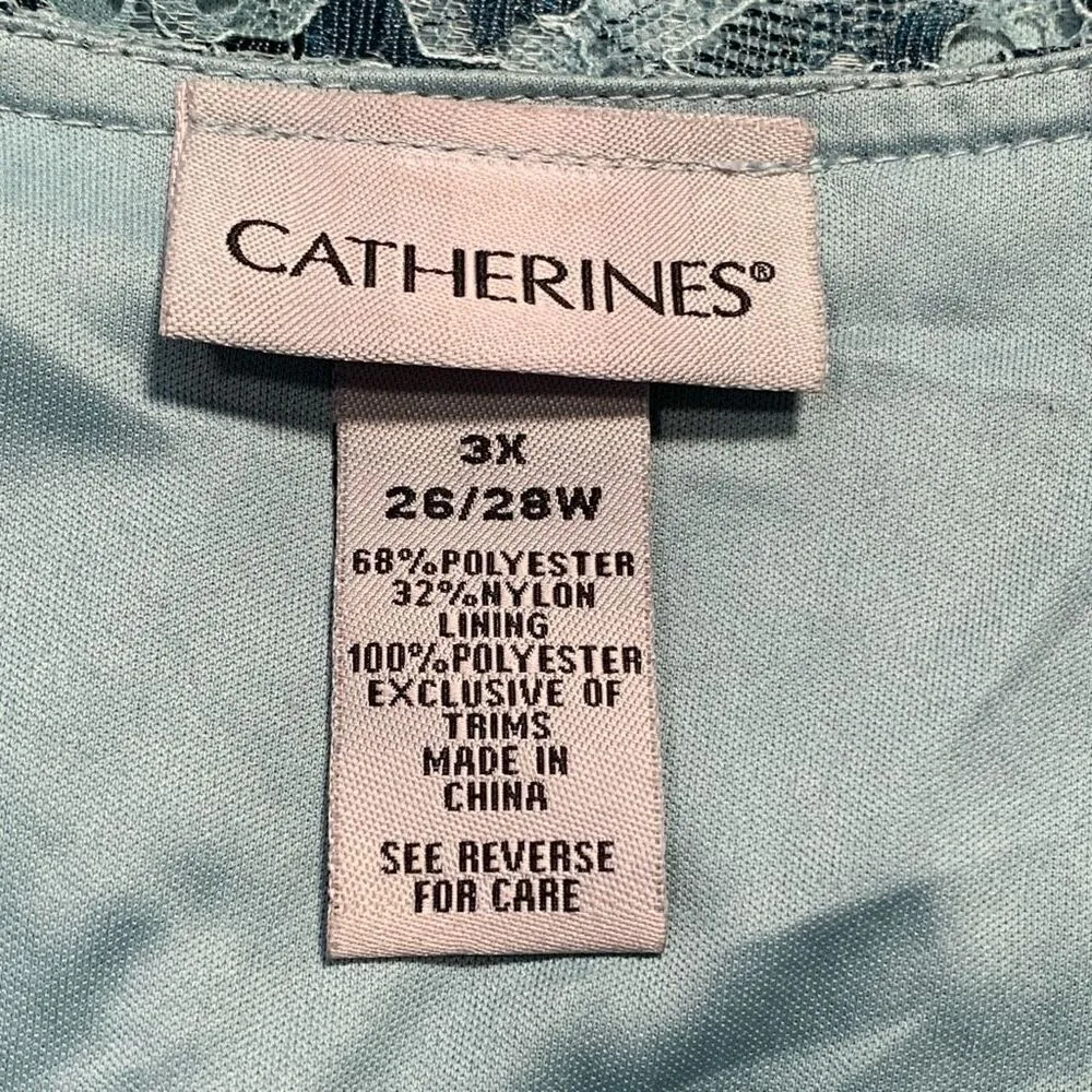 Catherines Blue Floral Lace Bell Sleeves Open Keyhole Neckline Pullover Blouse Size 3X - Image 8