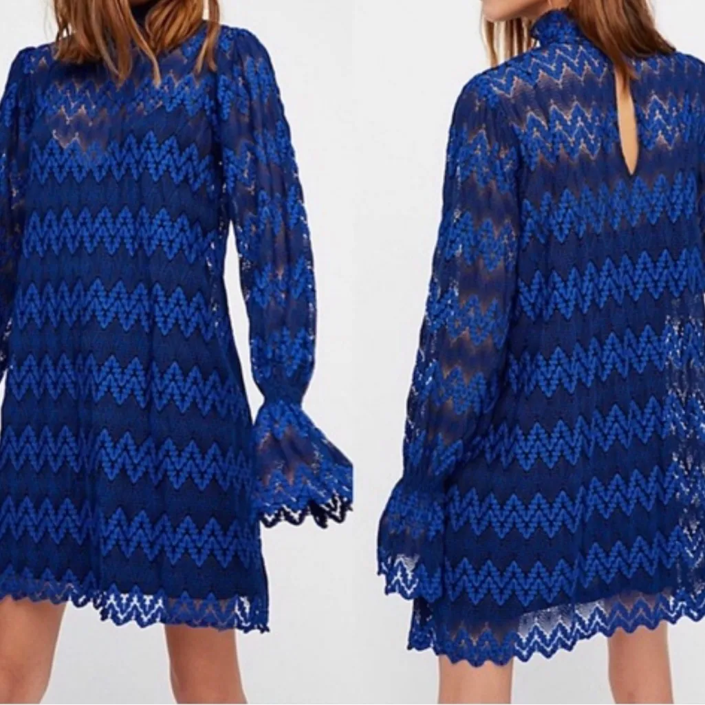 Free people Stylish Black Dress with Blue Lace Overlay. - Image 10