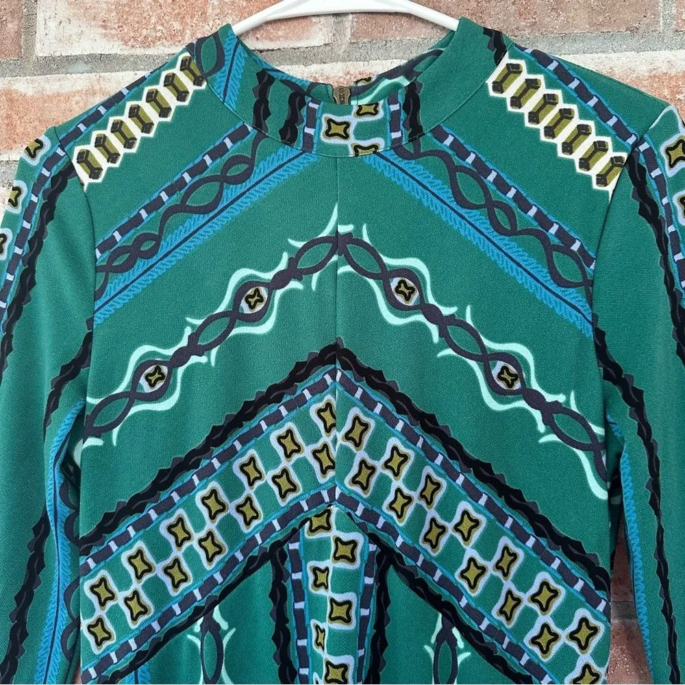 Free People Stella Tribal Mini Dress Long Sleeve High Neck Women’s Small Green - Image 3