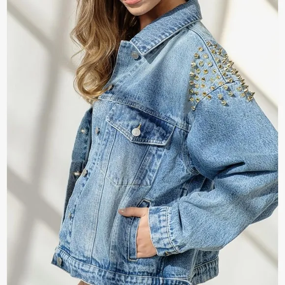 Boutique Jacket Blue B Studded denim jacket size M Size M - Image 2