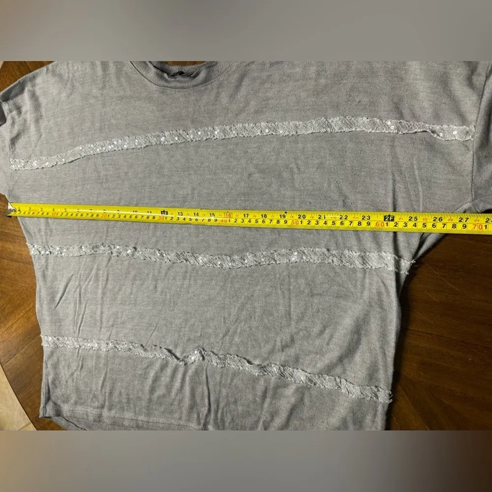 Scandal Italy Silk Viscose Long Sleeve Grey Shirt Sequin Stripe Relaxed One Size Size undefined - Image 4