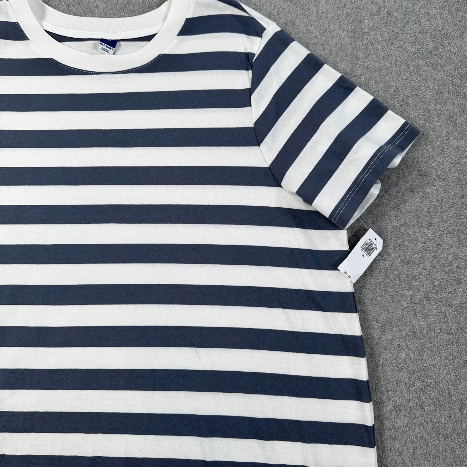 Old Navy Crew Neck Striped T-Shirt Dress Women's X-Large Gray/White Short Sleeve - Image 5
