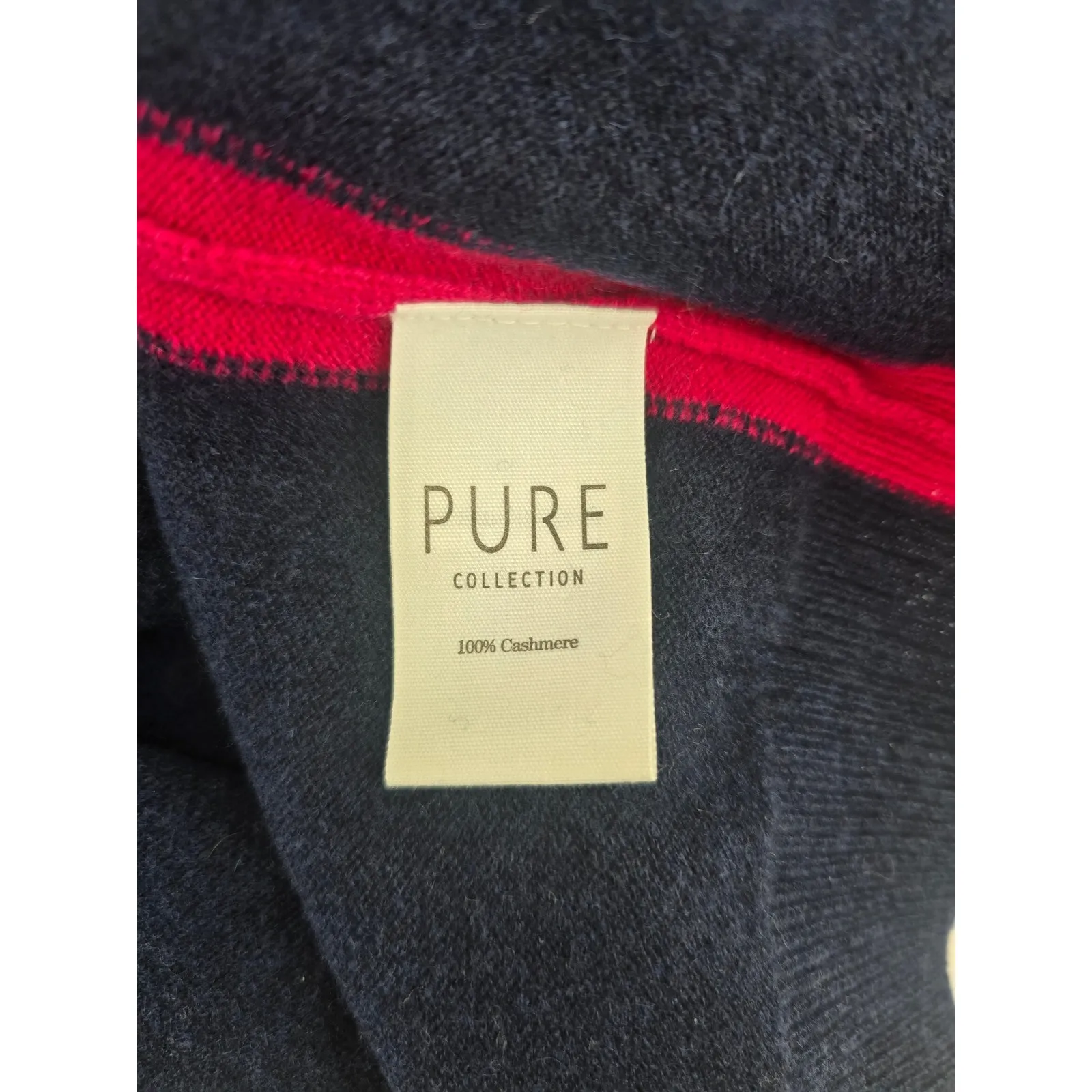 Pure Collection 100% Cashmere Navy Pink Turtle Neck Sweater US 14 16 Blue Size undefined - Image 6