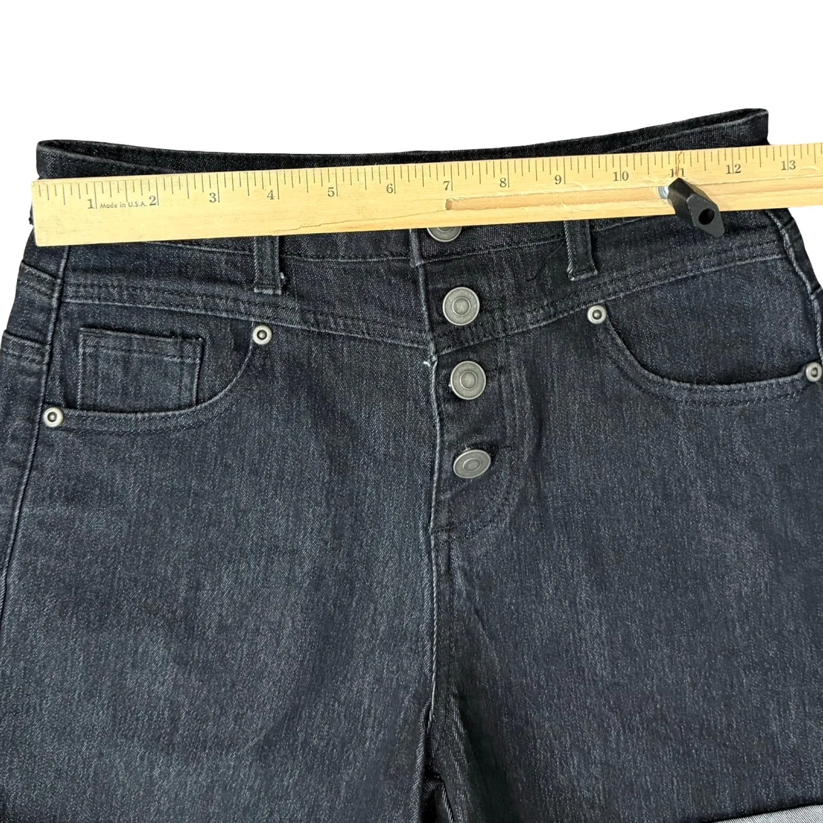 Modcloth Navy Blue Dark Wash Button Fly High Rise Stretch Cuffed Shorts size 4 - Image 5