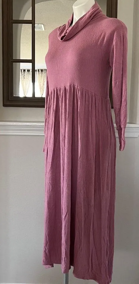 Anthropologie’s Dolan Alissa Maxi Dress Pockets Soft Ribbed Cowl Neck Pink XS - Image 7