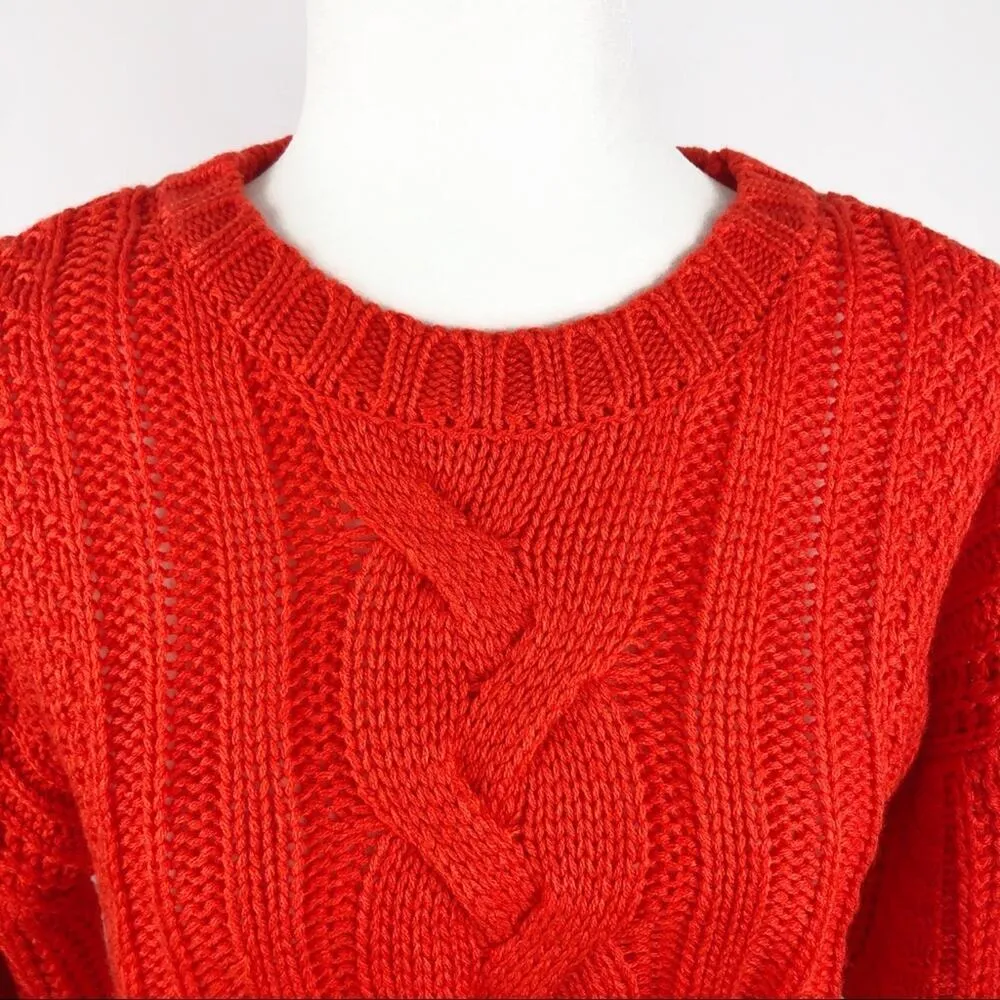 NWT One A Chenille Cable Knit Crew Neck Sweater Sz Small P Orange - Image 7