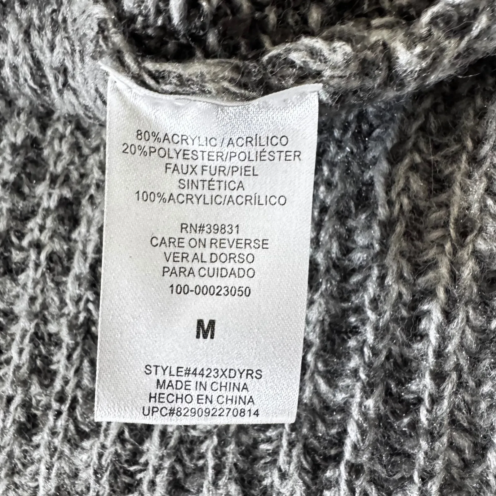 XOXO Women's Gray Cable Knit Faux Fur Trim Open Front Cardigan‎ Sweater M - Image 3