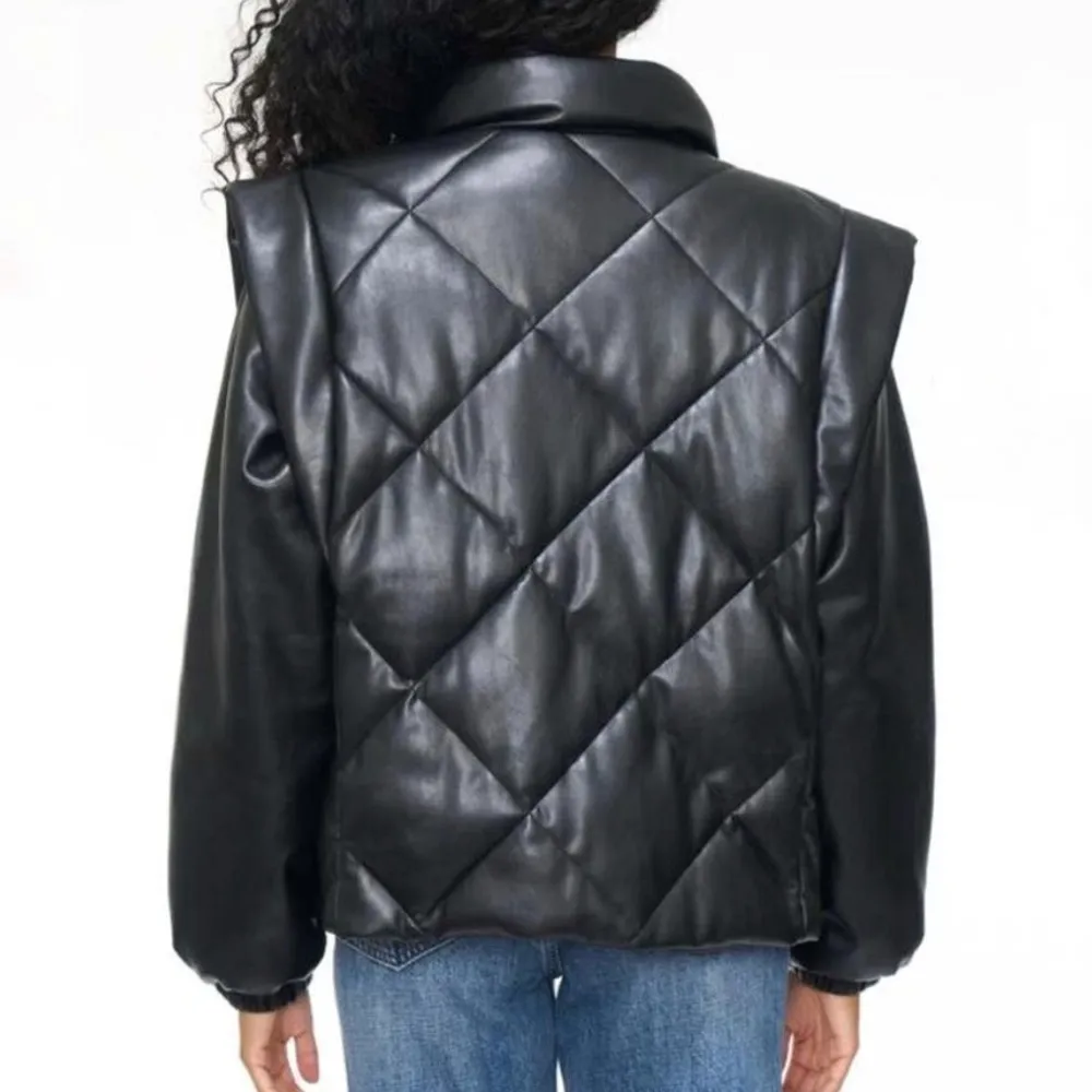 Pistola Callista Puffer Jacket w/ Removable Sleeves Black Faux Leather Sz XL NWT - Image 5